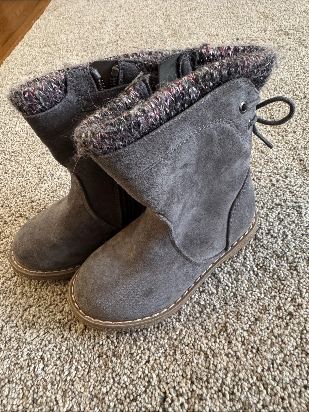 Cat & Jack Toddler Grey Knit-Cuff Boots Size 7